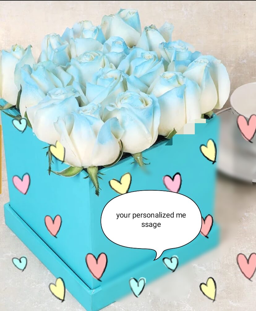 16 White Roses with Blue