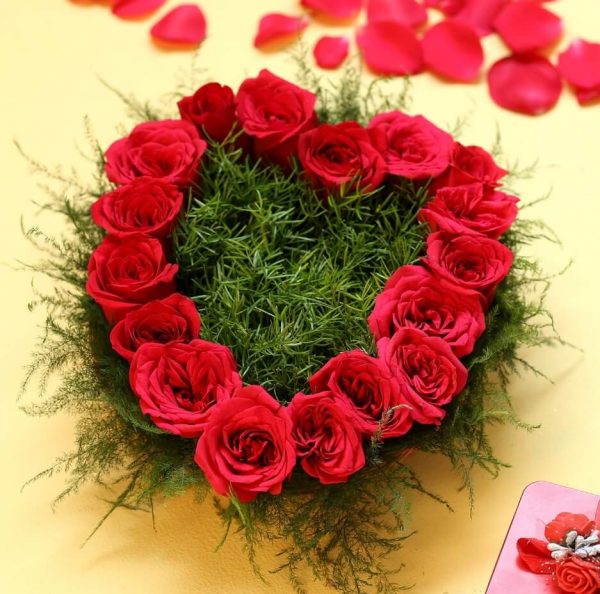17 Red Roses with Heart Shape