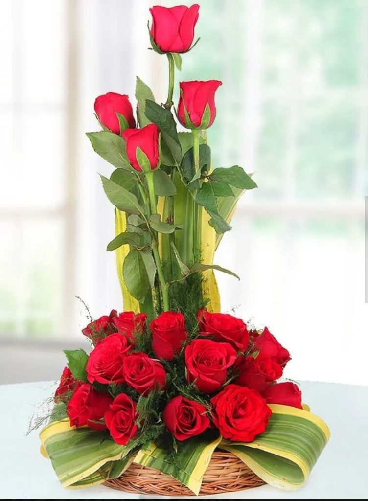 18 Red Roses Basket Arrangements