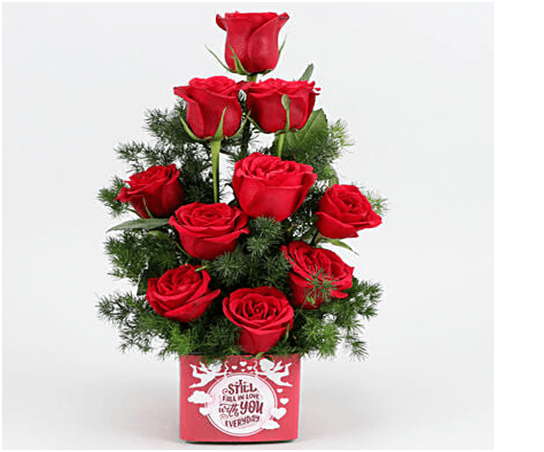 Red Roses Bunch In Fall In Love Sticker Vase 1