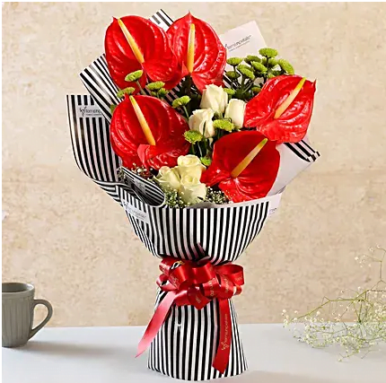 Lovely Mixed Flowers Black & White Bouquet Untitled32