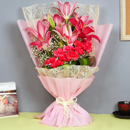 Bouquet of Pink Carnations & Pink Oriental Lilies Untitled84