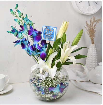 Orchid N Lily Glass Vase Untitleda23