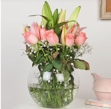 Untitleda9Pink Rose N Lily Glass Vase Untitleda9