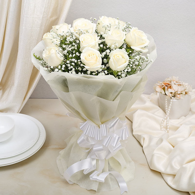 Peaceful White Roses Bouquet