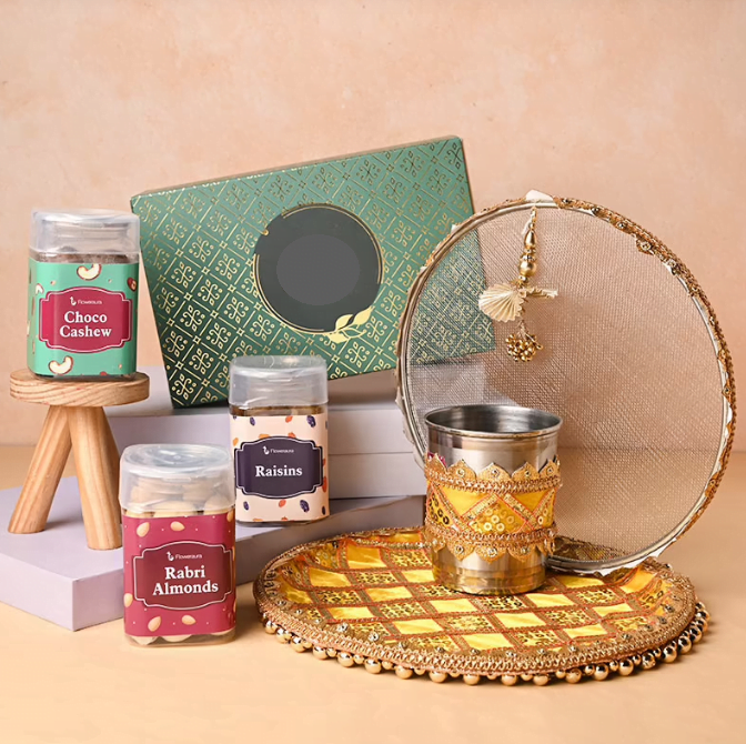 Yellow Karwa Chauth Set N Dry Fruits 10