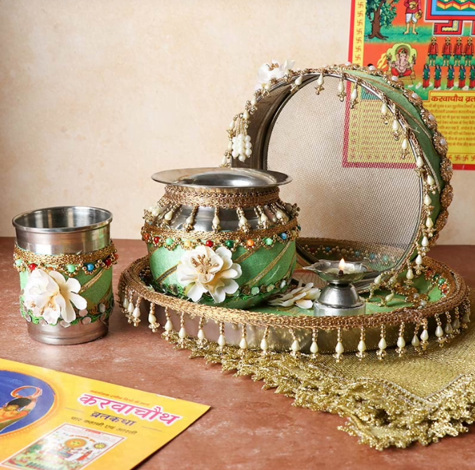 Fluorescent Green Karwa Chauth Set 16
