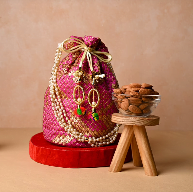 Pink Batua Potli Bag N Almonds 30