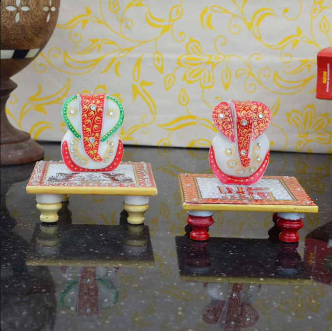 Prosperous Set Of Two Ganesha With Marble Chowkis 499 Ganeshji