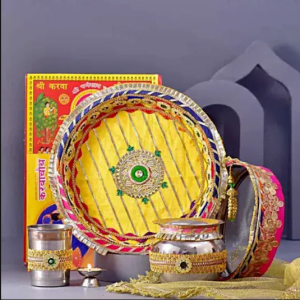Traditional Yellow Karwachauth Thali Set