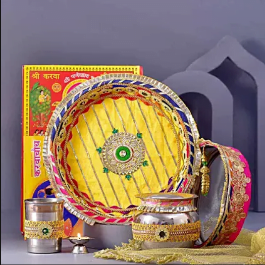 Traditional Yellow Karwachauth Thali Set Traditional Yellow Karwachauth Thali Set