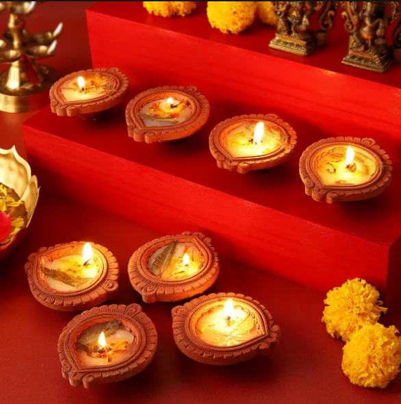 Flower Shaped Clay Diyas - Set Of 8 Flower Shaped Clay Diyas - Set Of 8