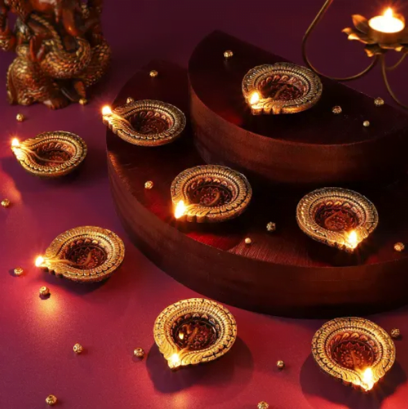 Antique Gold Clay Diyas- Set Of 8 Antique Gold Clay Diyas- Set Of 8