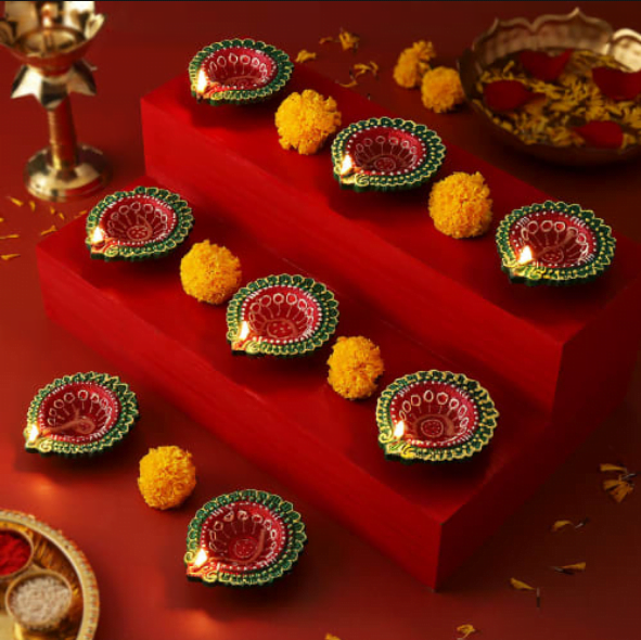 Multi-Colored Clay Diyas - Set Of 8 Multi-Colored Clay Diyas - Set Of 8