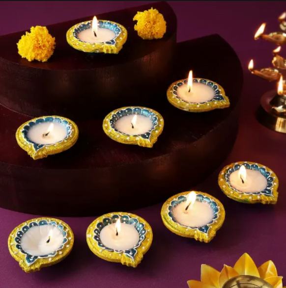 Hand Painted Clay Diyas - Set Of 8 Hand Painted Clay Diyas - Set Of 8