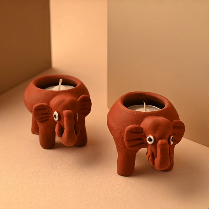 Aesthetic Elephant Terracota Diya set Aesthetic Elephant Terracota Diya set